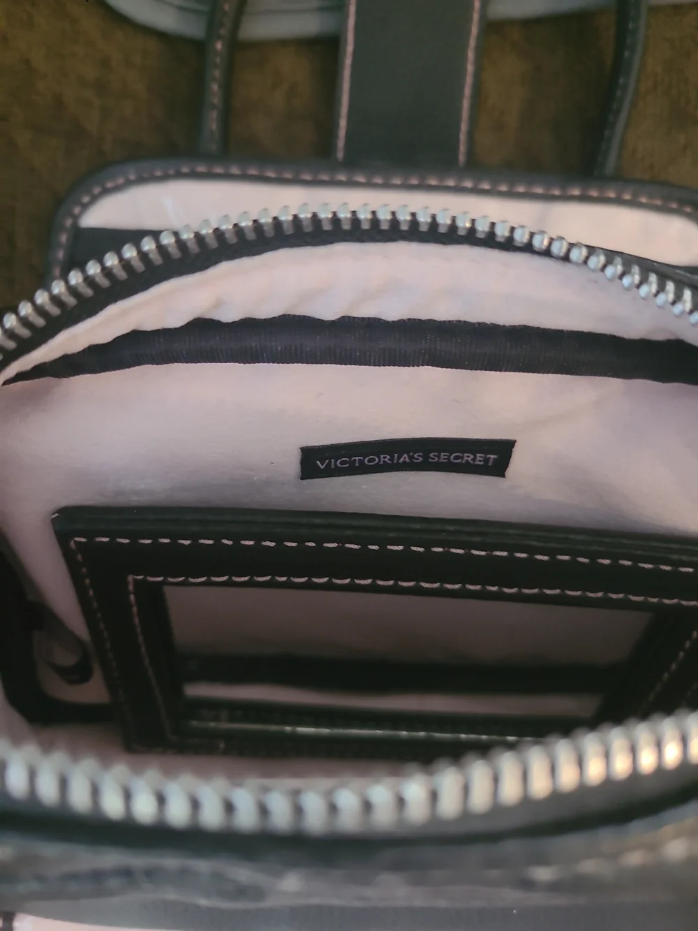 Victoria's Secret Black Cosmetic Case with Pink Stitching and Silver Lock